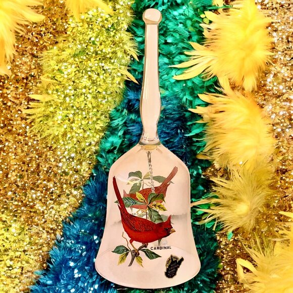 West Virginia Glass Vintage Bell with Ringer Cardinal Birds Sticker - Picture 1 of 15